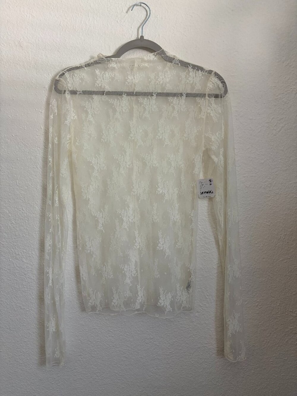 NWT Free People Intimately Sheer Lace Long Sleeve Top - Evening Creme